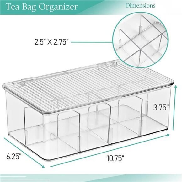 Sorbus Tea Bag Organizer Bins with Lids Clear Plastic Pantry Storage Containers - Picture 5 of 8